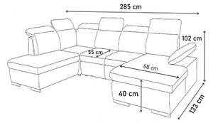 MARGOTT ágyazható U alakú ülőgarnitúra, 285x133, Neo 6/Neo 1