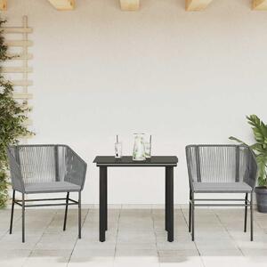 VidaXL 3 részes szürke polyrattan üveg kerti étkezőgarnitúra párnával