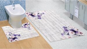 Bellatex Csokor fürdőszobai szőnyeg szett, lila, 60 x 100 cm, 60 x 50 cm