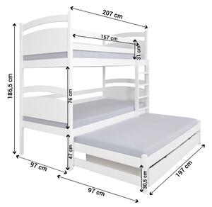 Wilsondo PETRA 2 emeletes ágy pótággyal 90x200 - fehér