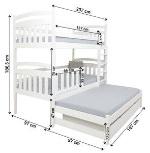 Wilsondo PETRA 1 emeletes ágy pótággyal 90x200 - fehér
