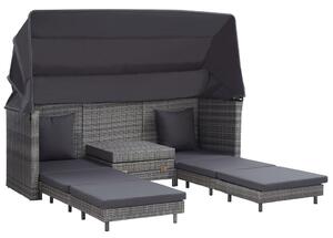 VidaXL 3-személyes szürke kinyitható műrattan kanapéágy tetővel