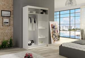 MIAMI VI tolóajtós ruhás szekrény tükörrel, 120x200x58, fehér mat