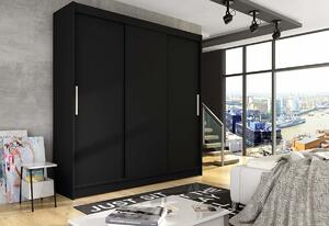 ASTON II tolóajtós ruhás szekrény, 250x215x58, fekete mat