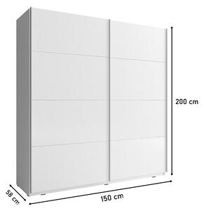 Tolóajtós Ruhás szekrény ROTE I, 150x200x58, fehér /magasfényű fehér