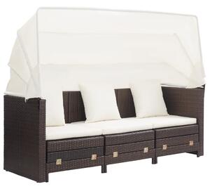 VidaXL 3-személyes barna kinyitható műrattan kanapéágy tetővel
