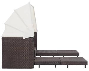 VidaXL 3-személyes barna kinyitható műrattan kanapéágy tetővel