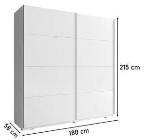 Tolóajtós Ruhás szekrény ANTAX II, 180x215x58, fehér /magasfényű fekete-magasfényű fehér