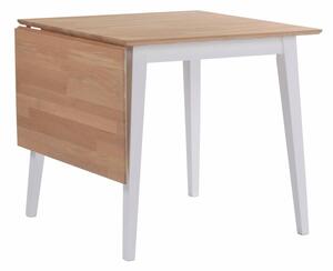 Mimi natúr tölgyfa étkezőasztal lehajtható asztallappal és fehér lábakkal, 80 x 80 cm - Rowico