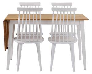 Mimi natúr tölgyfa étkezőasztal lehajtható asztallappal és fehér lábakkal, 120 x 80 cm - Rowico