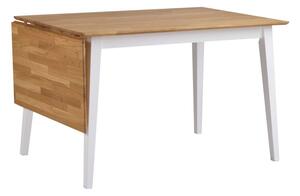 Mimi natúr tölgyfa étkezőasztal lehajtható asztallappal és fehér lábakkal, 120 x 80 cm - Rowico