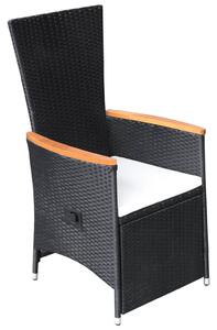 VidaXL 2 db fekete dönthető háttámlás polyrattan kerti szék párnával