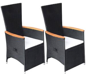 VidaXL 2 db fekete dönthető háttámlás polyrattan kerti szék párnával