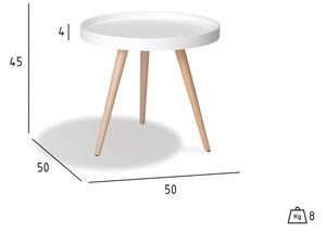 Opus fehér tárolóasztal bükkfa lábakkal, ⌀ 50 cm - Furnhouse