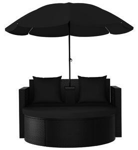 VidaXL fekete polyrattan kerti ágy napernyővel