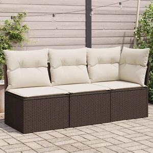 3 személyes barna polyrattan kerti kanapé párnával