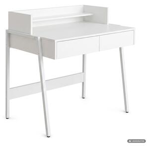 AKORD Furniture Factory Flux Számítógépasztal Fehér Ipari Stílusú 2 Fiókkal és 1 Polccal