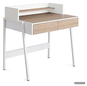 AKORD Furniture Factory FLUX Ipari Számítógépasztal Sonoma Tölgy 2 Fiókkal és 1 Polccal Fehér Lábakkal