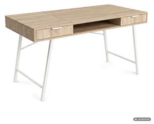 AKORD Furniture Factory ARDEN Ipari Számítógépasztal Sonoma Tölgy 2 Fiókkal és 1 Polccal Fehér Fémlábakon