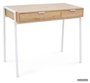 AKORD Furniture Factory Zentia Számítógépasztal Forgácslap + MDF Artisan Tölgy Fehér Lábakkal 2 Fiókkal