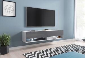 MENDES A 140 TV asztal, 140x30x32, fehér/szürke magasfényű, LED nélkül