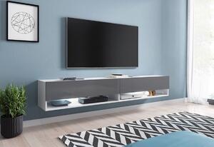 MENDES A 180 TV asztal, 180x30x32, fehér/szürke magasfényű, LED nélkül