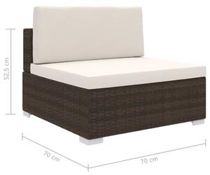 VidaXL 1 db barna polyrattan moduláris középső kanapé párnákkal