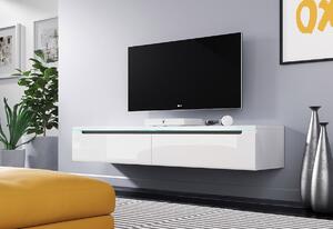 MENDES DES I 180 TV asztal, 180x24x33, fehér/fehér magasfényű, LED világítással