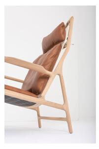 Dedo fotel tömör tölgyfa lábakkal, konyakbarna bivalybőr ülőpárnával - Gazzda