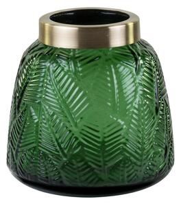 Üveg váza, leveles mintával, arany peremmel, zöld - BOTANIC