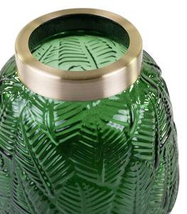 Üveg váza, leveles mintával, arany peremmel, zöld - BOTANIC