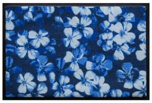 Virágok és levelek prémium lábtörlő – kék virágok
