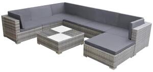 8-részes szürke polyrattan kerti bútorszett párnákkal
