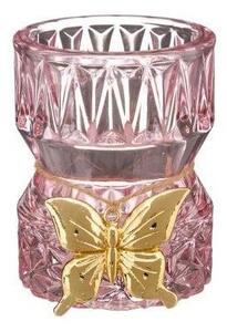 Üveg mécsestartó, pillangóval, rózsaszín - JARDIN D'HIVER