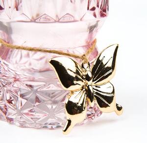 Üveg mécsestartó, pillangóval, rózsaszín - JARDIN D'HIVER