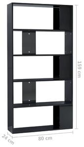 VidaXL magasfényű fekete könyvszekrény/térelválasztó 80 x 24 x 159 cm