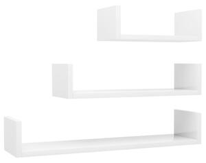VidaXL 3 db magasfényű fehér szerelt fa fali bemutatópolc