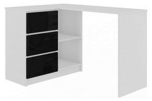 KORDA B16 íróasztal, 124,5x77x50, fehér/magasfényű fekete, balos