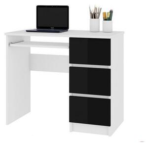 AKORD A-6 íróasztal, 90x77x50, fehér/magasfényű fekete, jobbos