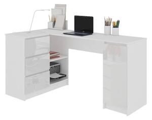 KORDA B20 íróasztal, 155x77x85/48,5, magasfényű fehér, balos