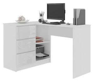 KORDA B16 íróasztal, 124,5x77x50, fehér/magasfényű fehér, balos