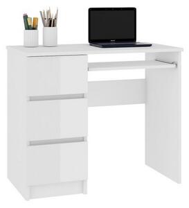 KORDA A-6 íróasztal, 90x77x50, fehér/magasfényű fehér, balos