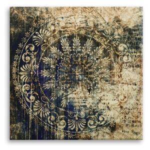 Vászon falikép, orientális mintával, 65x65 cm, kék-barna - FRESQUE