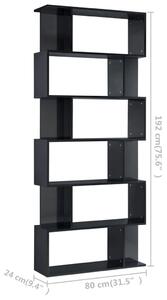 VidaXL magasfényű fekete könyvszekrény/térelválasztó 80 x 24 x 192 cm