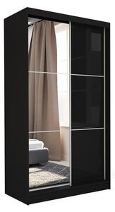 BIBIANA tolóajtós ruhásszekrény tükörrel, fekete, 150x216x61