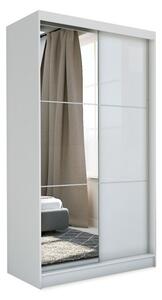 BIBIANA tolóajtós ruhásszekrény tükörrel, fehér, 150x216x61