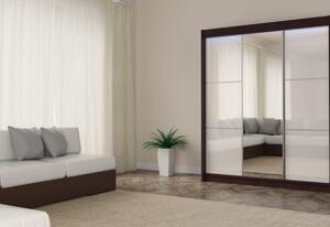 BIBIANA tolóajtós ruhásszekrény tükörrel, wenge/fehér üveg, 180x216x61