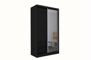 TARRA tolóajtós ruhásszekrény tükörrel + Halk zárorendszer, fekete, 150x216x61