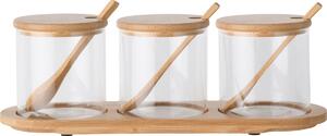 4home Bamboo üveg élelmiszer tároló szett kiskanáll és tálcával 310 ml