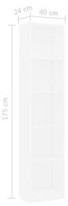 VidaXL 5-szintes fehér forgácslap könyvszekrény 40 x 24 x 175 cm